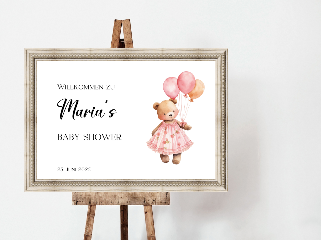 Willkommensschild Baby Shower , Gender Reveal - Leinwand , Poster - Mädchen Balloons Nina