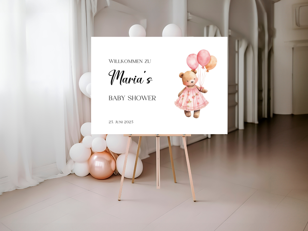 Willkommensschild Baby Shower , Gender Reveal - Leinwand , Poster - Mädchen Balloons Nina