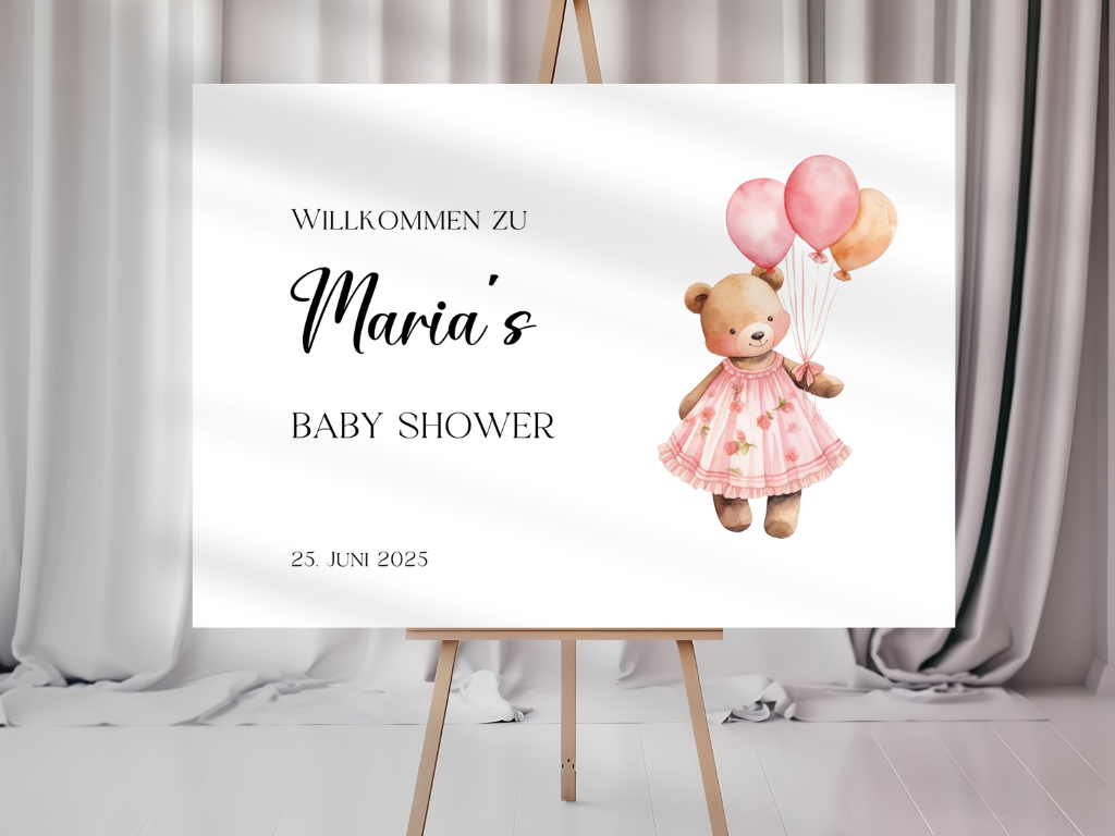Willkommensschild Baby Shower , Gender Reveal - Leinwand , Poster - Mädchen Balloons Nina