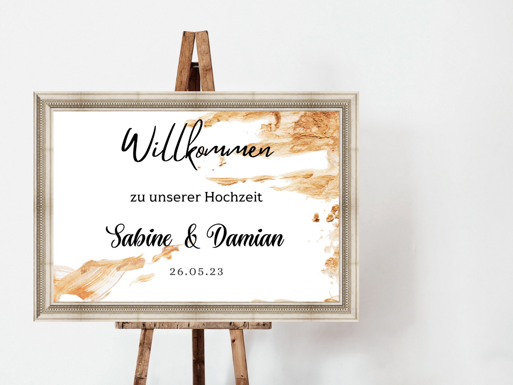 Willkommensschild Hochzeit - Leinwand , Poster - classic Gold Hochzeit ALEXA