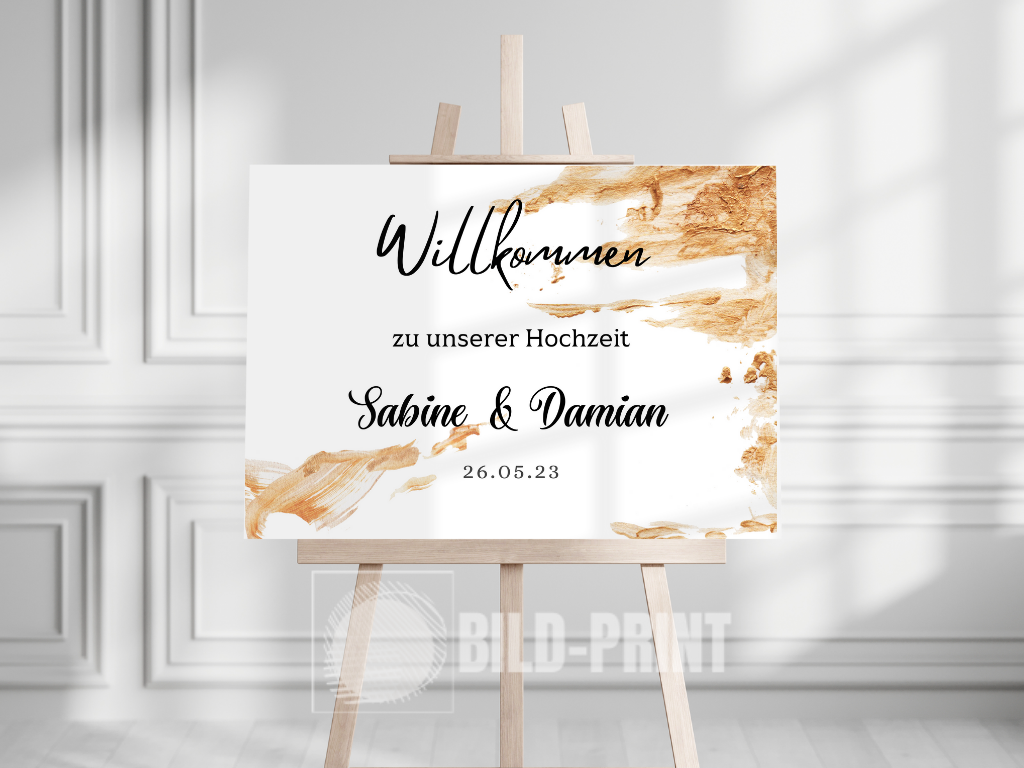 Willkommensschild Hochzeit - Leinwand , Poster - classic Gold Hochzeit ALEXA