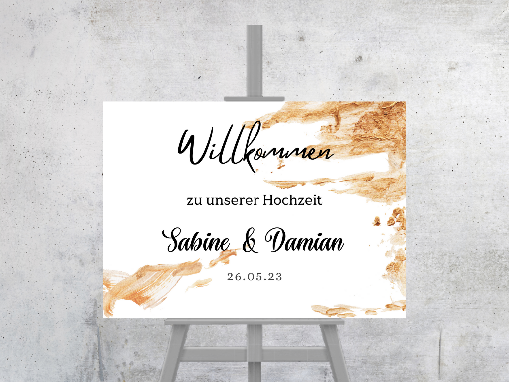Willkommensschild Hochzeit - Leinwand , Poster - classic Gold Hochzeit ALEXA