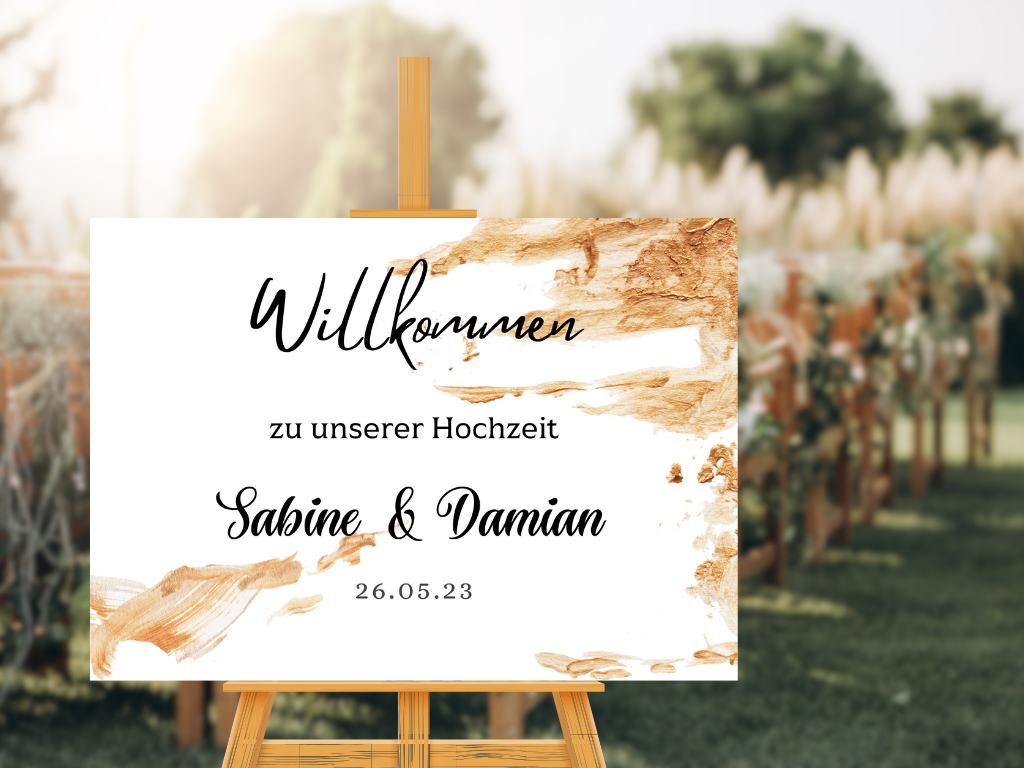 Willkommensschild Hochzeit - Leinwand , Poster - classic Gold Hochzeit ALEXA