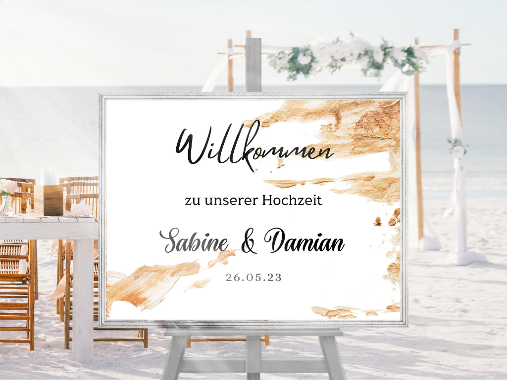 Willkommensschild Hochzeit - Leinwand , Poster - classic Gold Hochzeit ALEXA