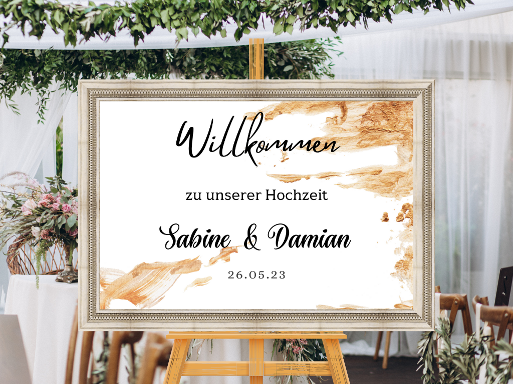 Willkommensschild Hochzeit - Leinwand , Poster - classic Gold Hochzeit ALEXA