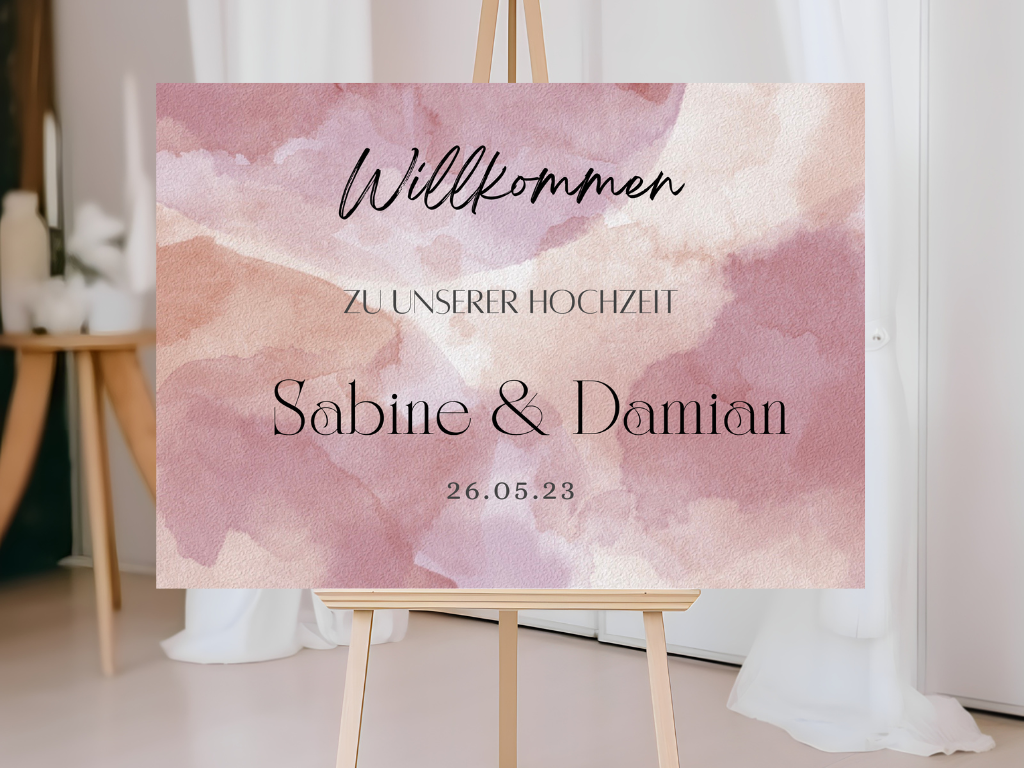Willkommensschild Hochzeit - Leinwand , Poster - Glamour , Rot EMILY