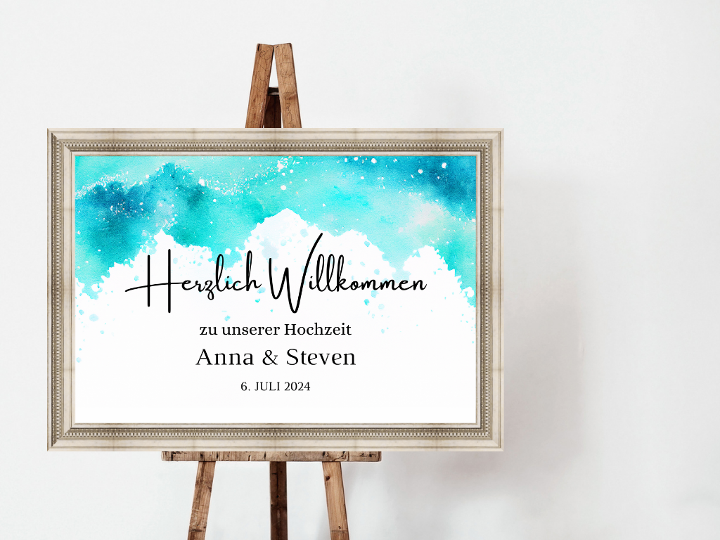 Willkommensschild Hochzeit - Leinwand , Poster - Strand Hochzeit , Marine , Vintage ARIA