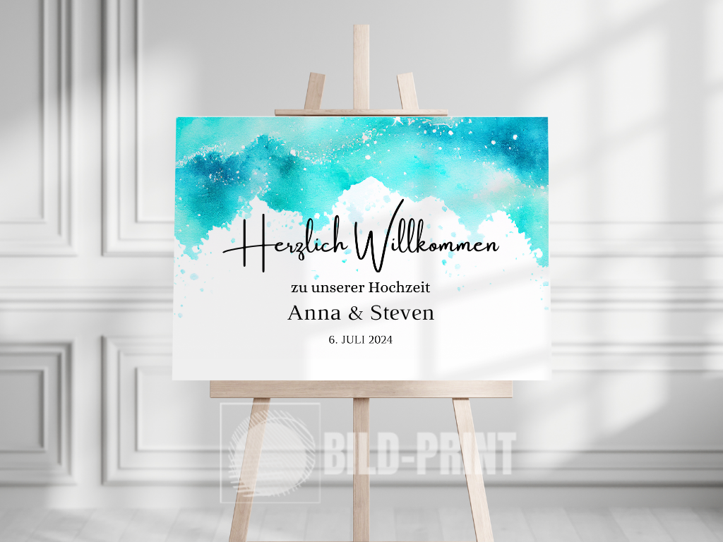 Willkommensschild Hochzeit - Leinwand , Poster - Strand Hochzeit , Marine , Vintage ARIA