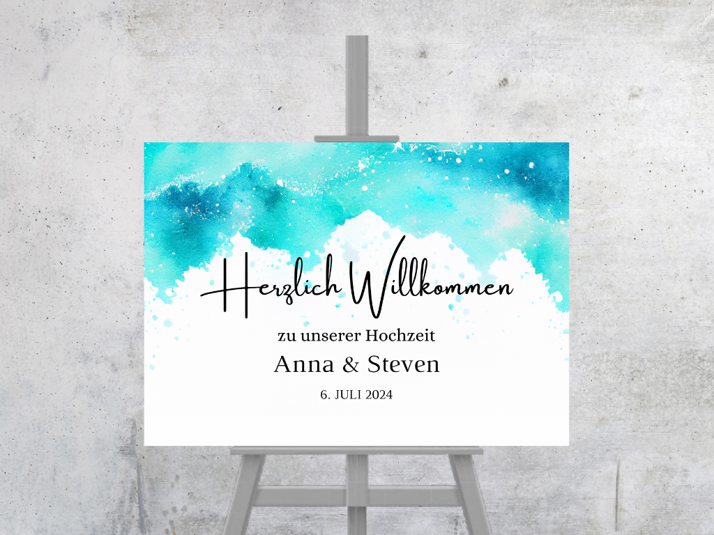 Willkommensschild Hochzeit - Leinwand , Poster - Strand Hochzeit , Marine , Vintage ARIA