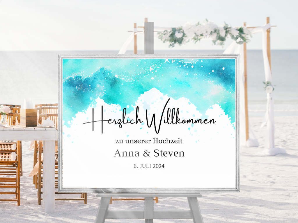 Willkommensschild Hochzeit - Leinwand , Poster - Strand Hochzeit , Marine , Vintage ARIA
