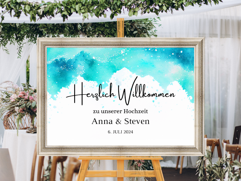 Willkommensschild Hochzeit - Leinwand , Poster - Strand Hochzeit , Marine , Vintage ARIA