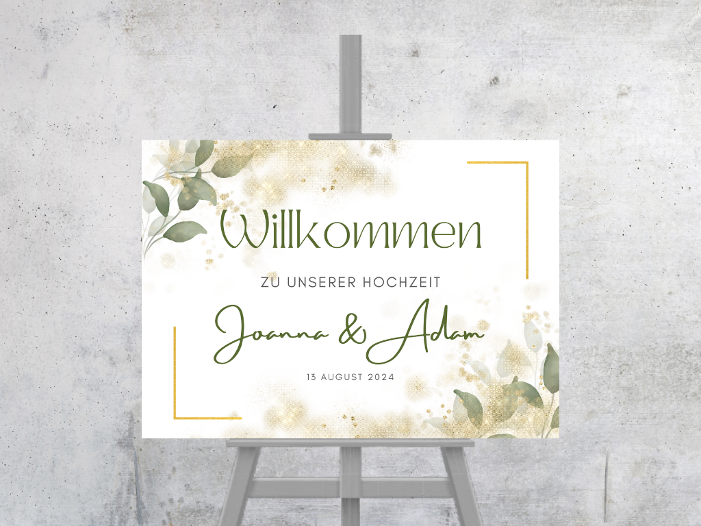 Willkommensschild Hochzeit - Leinwand , Poster - Eukalyptus Vintage LISA
