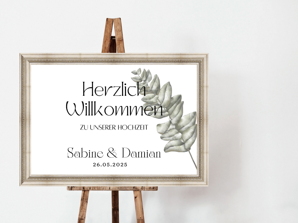 Willkommensschild Hochzeit - Leinwand , Poster - Eukalyptus Vintage LARA