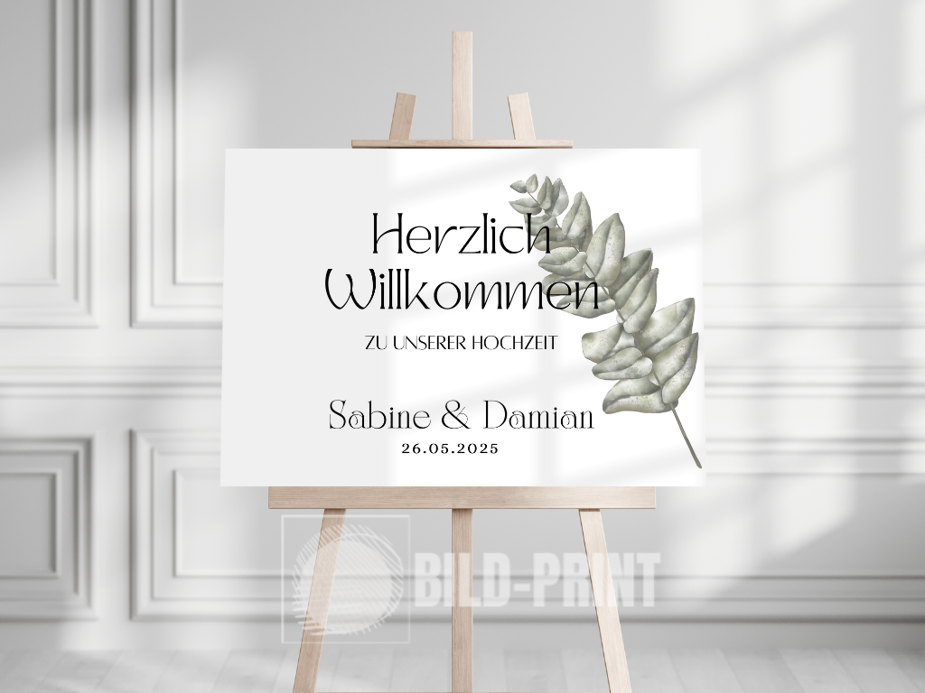 Willkommensschild Hochzeit - Leinwand , Poster - Eukalyptus Vintage LARA