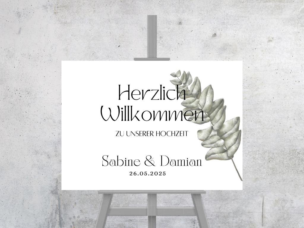 Willkommensschild Hochzeit - Leinwand , Poster - Eukalyptus Vintage LARA