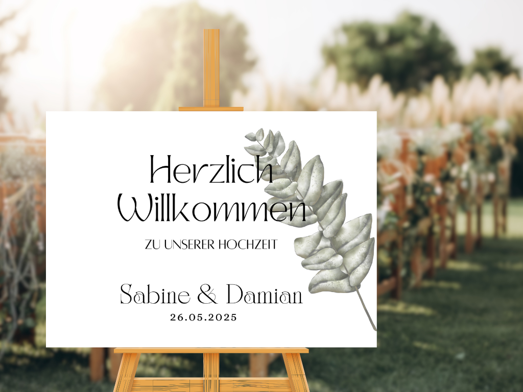 Willkommensschild Hochzeit - Leinwand , Poster - Eukalyptus Vintage LARA