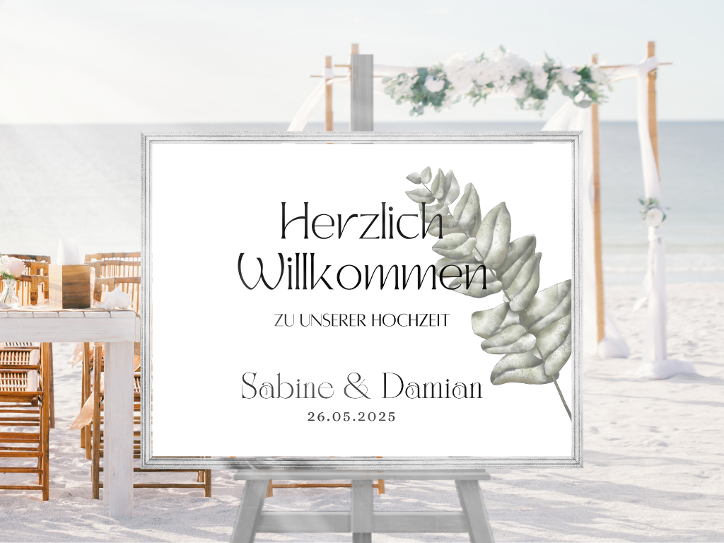 Willkommensschild Hochzeit - Leinwand , Poster - Eukalyptus Vintage LARA
