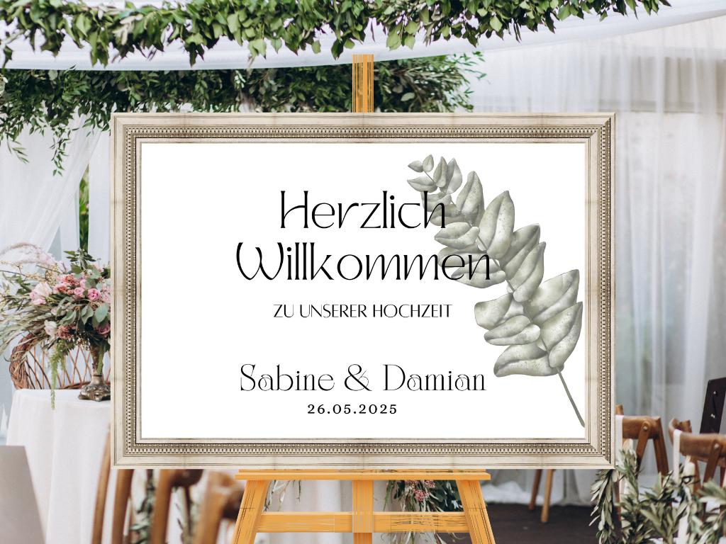 Willkommensschild Hochzeit - Leinwand , Poster - Eukalyptus Vintage LARA