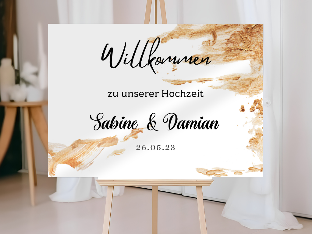 Willkommensschild Hochzeit - Leinwand , Poster - classic Gold Hochzeit ALEXA