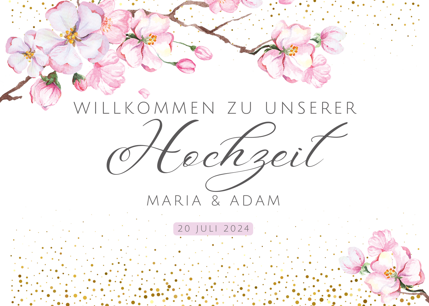 Willkommensschild Hochzeit - Leinwand , Poster - Kirschblüten , Rosa , Vintage LEA