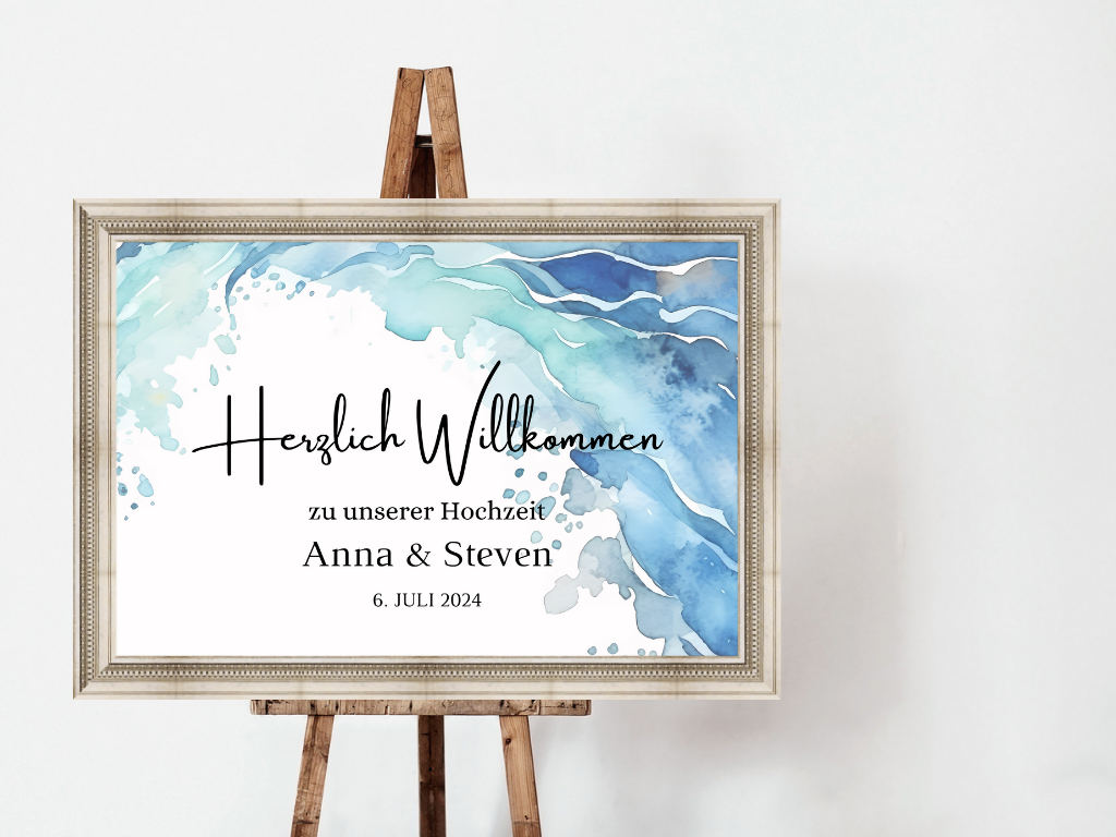 Willkommensschild Hochzeit - Leinwand , Poster - Strand Hochzeit , Marine , Vintage EMMA