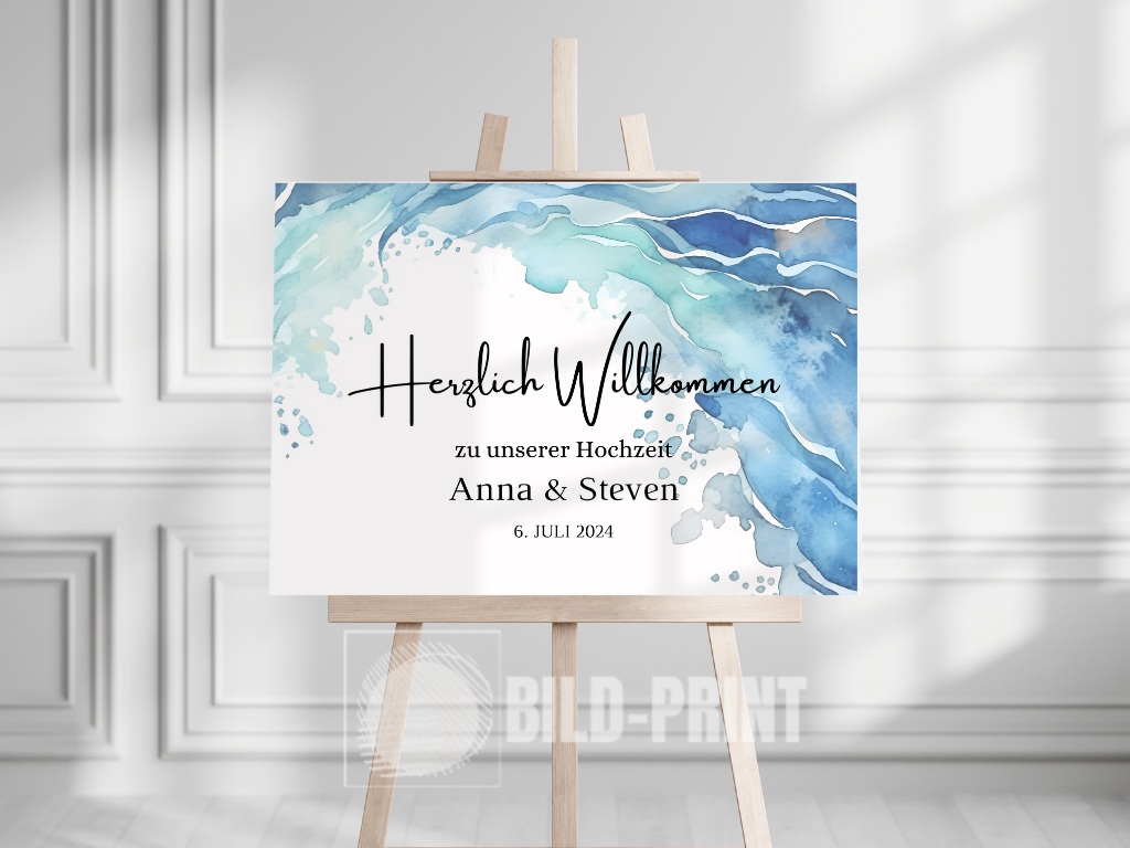 Willkommensschild Hochzeit - Leinwand , Poster - Strand Hochzeit , Marine , Vintage EMMA