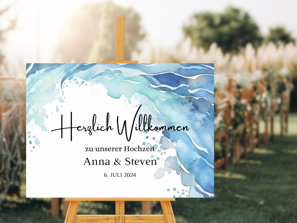 Willkommensschild Hochzeit - Leinwand , Poster - Strand Hochzeit , Marine , Vintage EMMA