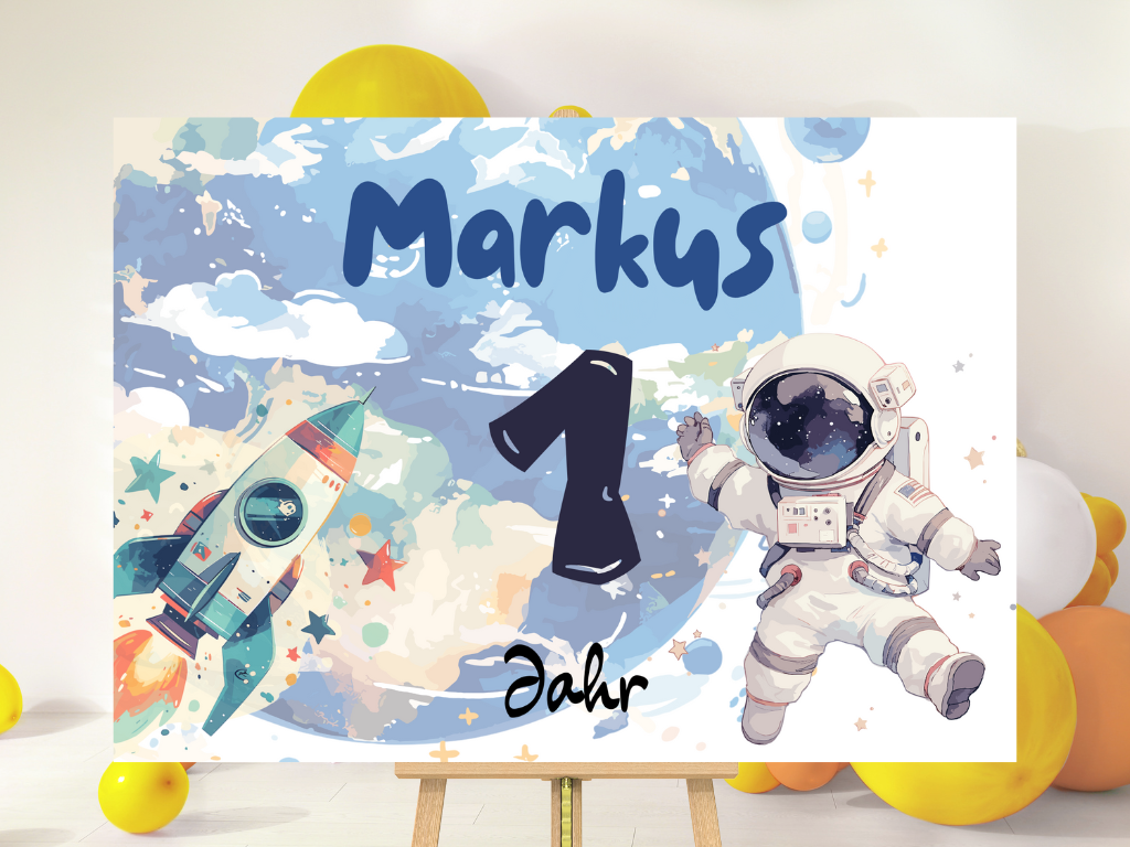 Willkommensschild zum 1. Geburtstag Kindergeburtstag Personalisiertes Kosmos Deutsch