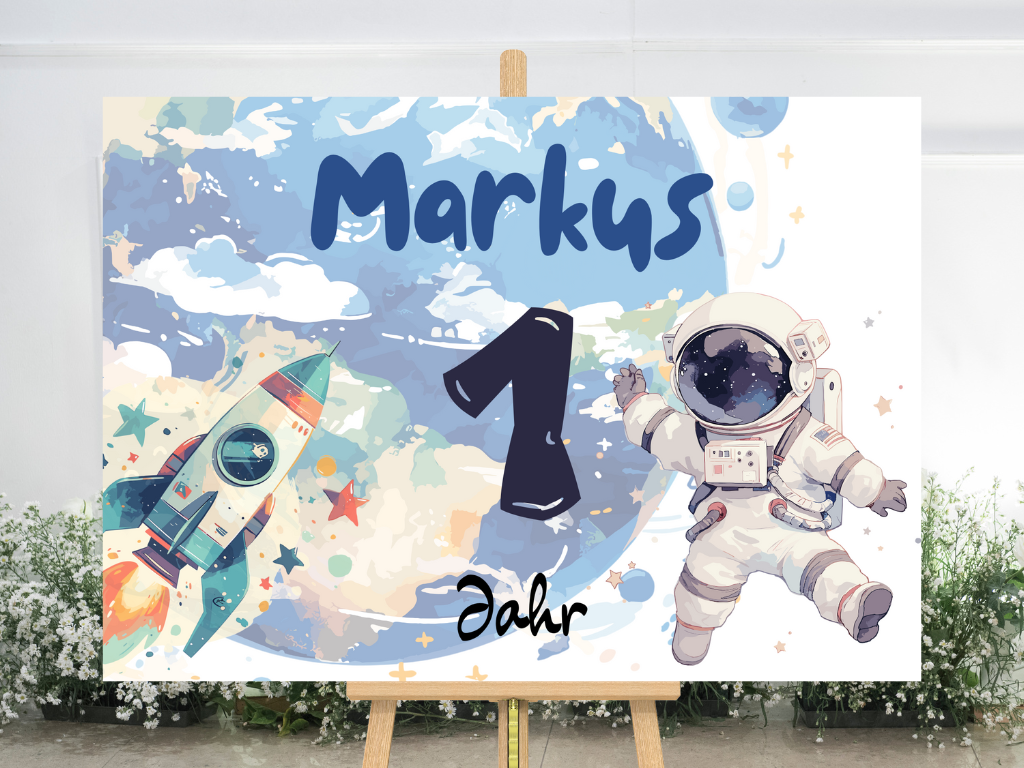 Willkommensschild zum 1. Geburtstag Kindergeburtstag Personalisiertes Kosmos Deutsch