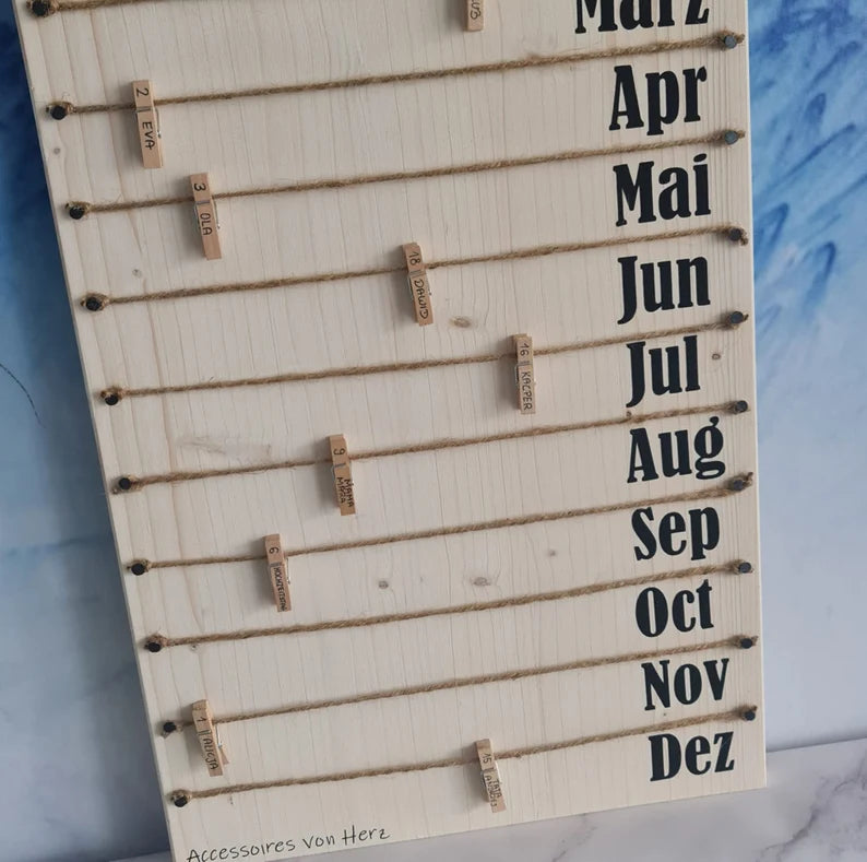 Geburtstagskalender in 3 Farbe aus Holz ,personalisiert. Geburtstagsgeschenk, Weihnachtsgeschenk, Geburtstagsplaner, Hochzeitsgeschenk