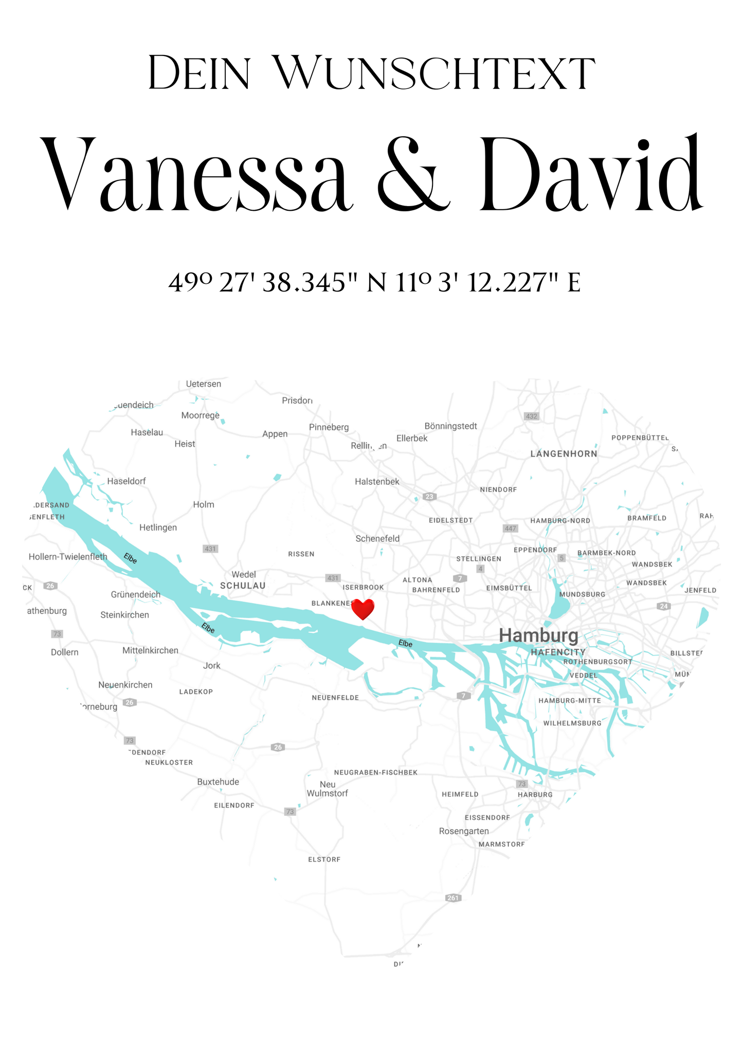 Personalisierte Herz Stadtkarte als Leinwand oder Poster