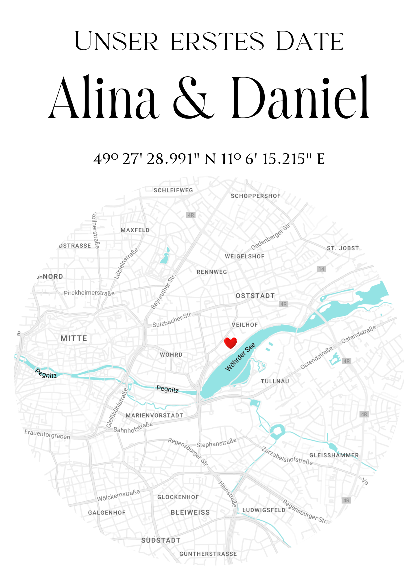 Personalisierte Stadtkarte als Leinwand oder Poster