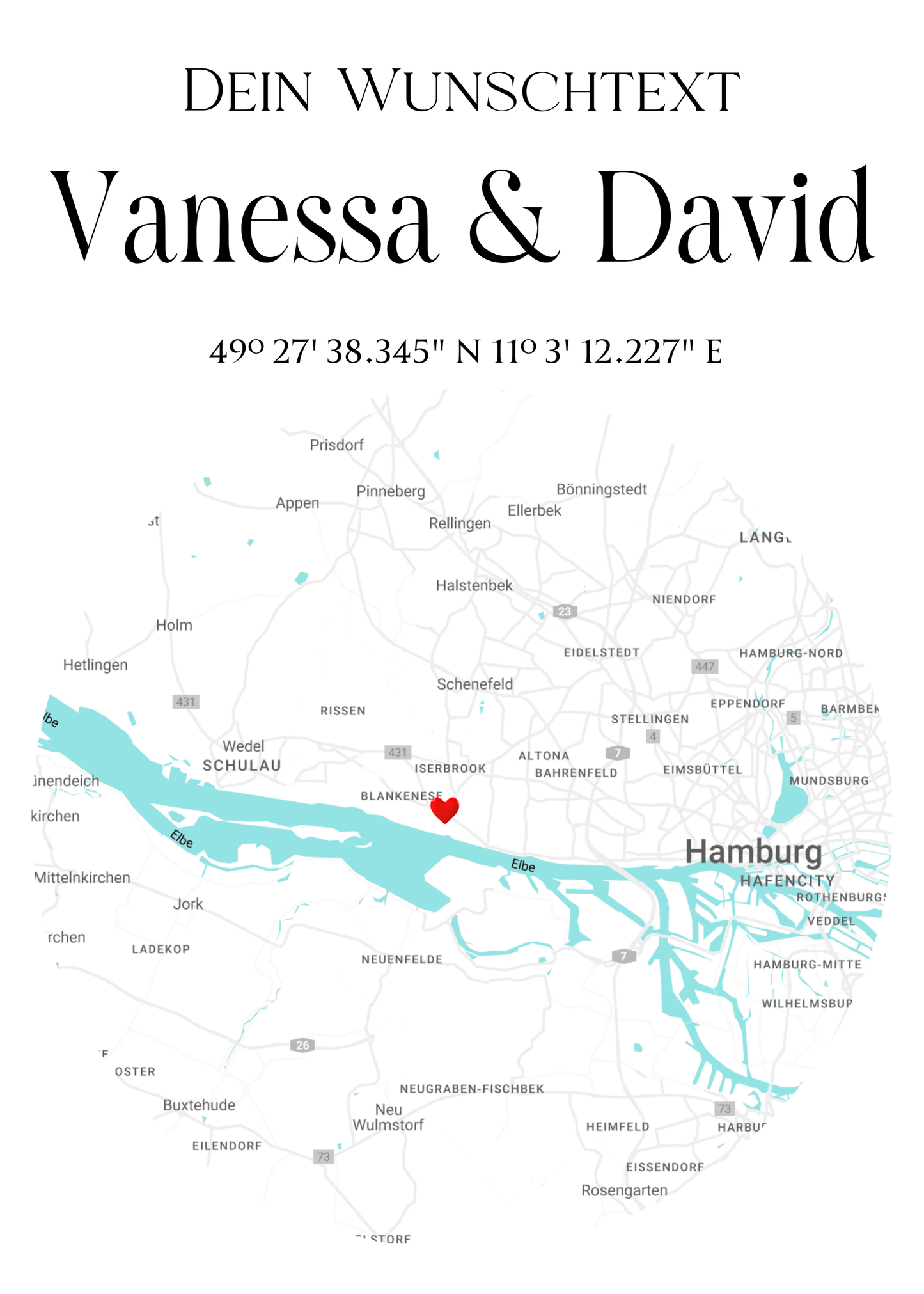 Personalisierte Stadtkarte als Leinwand oder Poster
