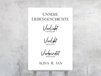 Unsere Liebesgeschichte. Verliebt Verlobt Verheiratet für Hochzeit Leinwand, Poster .