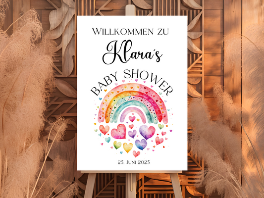 Willkommensschild Baby Shower , Gender Reveal - Leinwand , Poster - Regenbogen LUCY