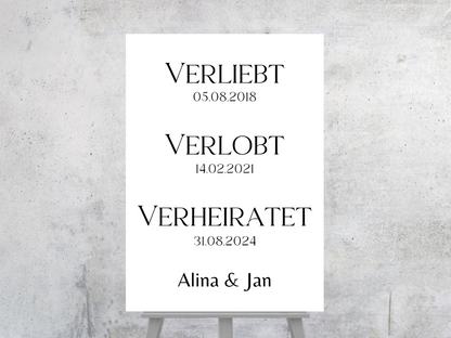 Unsere Liebesgeschichte. Verliebt Verlobt Verheiratet für Hochzeit Leinwand, Poster .