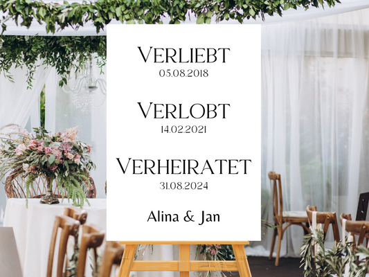 Unsere Liebesgeschichte. Verliebt Verlobt Verheiratet für Hochzeit Leinwand, Poster .