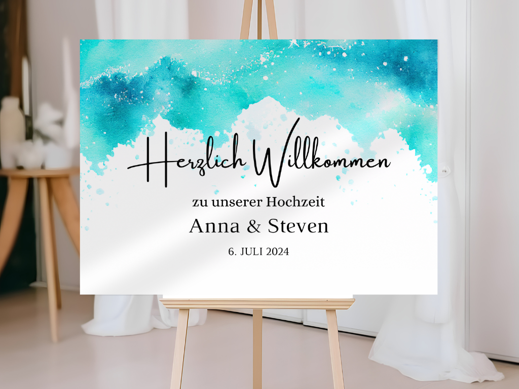 Willkommensschild Hochzeit - Leinwand , Poster - Strand Hochzeit , Marine , Vintage ARIA