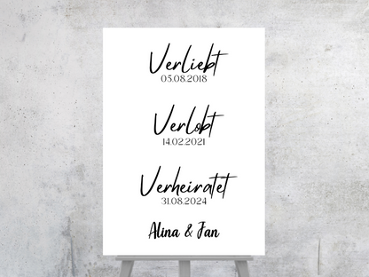 Unsere Liebesgeschichte. Verliebt Verlobt Verheiratet für Hochzeit Leinwand, Poster .
