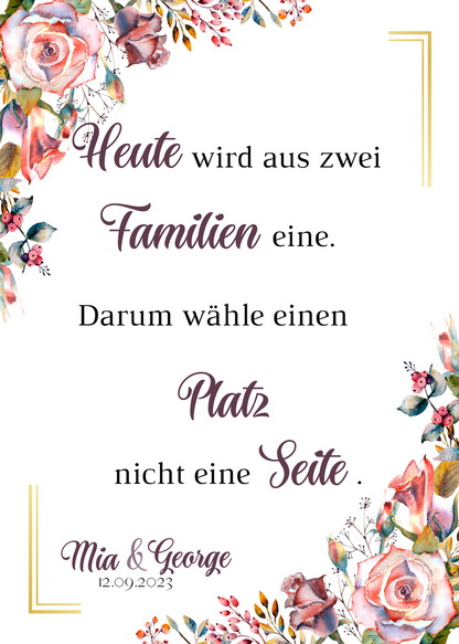 Heute wird aus zwei Familien eine Schild für Hochzeit Leinwand, Poster. Boho , Rosa Blumen SOPHIE