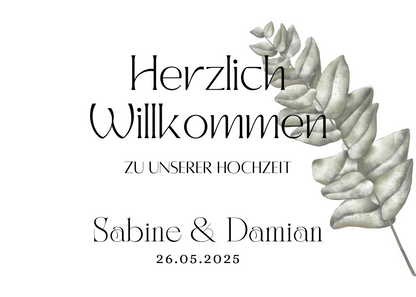 Willkommensschild Hochzeit - Leinwand , Poster - Eukalyptus Vintage LARA
