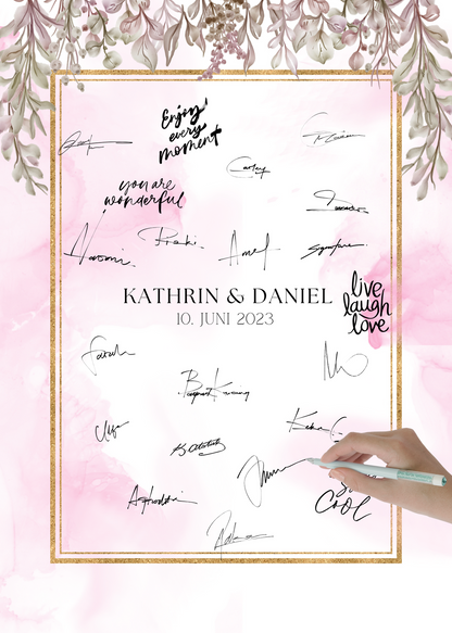Gästebuch Alternativen für Hochzeit Leinwand, Poster . Boho , Rosa Blumen MARTA
