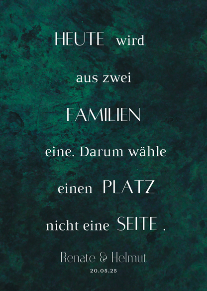 Heute wird aus zwei Familien eine Schild für Hochzeit Leinwand, Poster. Glamour , grün MELISSA