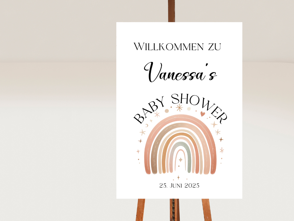 Willkommensschild Baby Shower , Gender Reveal - Leinwand , Poster - Regenbogen ELLA