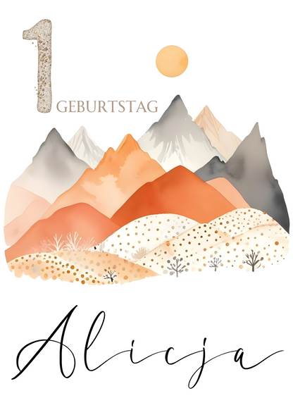 Willkommensschild zum 1. Geburtstag Kindergeburtstag Personalisiertes Deutsch Bergen boho