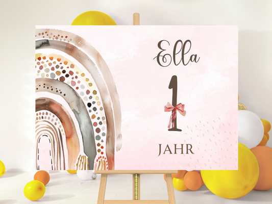 Willkommensschild zum 1. Geburtstag Kindergeburtstag Personalisiertes Regenbogen