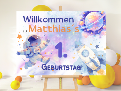 Willkommensschild zum 1. Geburtstag Kindergeburtstag Personalisiertes Kosmos Deutsch