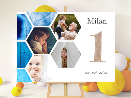 Willkommensschild zum 1. Geburtstag Kindergeburtstag Personalisiertes mit Foto Deutsch