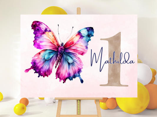 Willkommensschild zum 1. Geburtstag Kindergeburtstag Personalisiertes Schmetterling