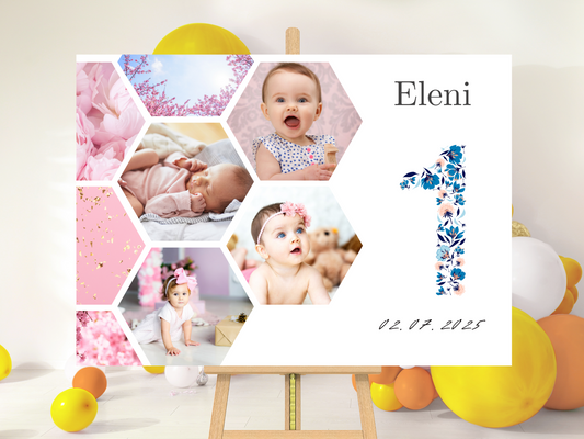Willkommensschild zum 1. Geburtstag Kindergeburtstag Personalisiertes mit Foto Deutsch